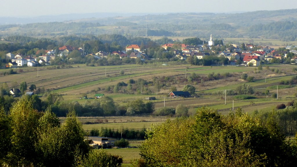 Widokz polany nad Podgórami na Stary Żmigród i Pogórze Jasielskie.